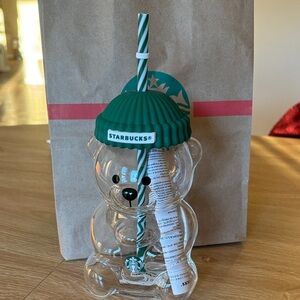 Starbucks Clear Bear Tumbler with Green Lid Bearista